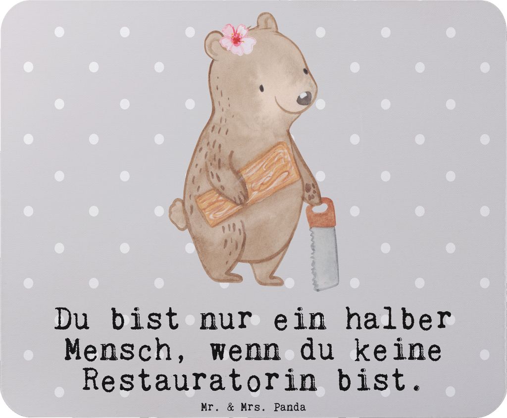 Mr. & Mrs. Panda Mauspad Restauratorin Herz - Grau Pastell - Geschenk, Mousepad, computermatte, mousematte, Mouse Pad, pc mausunterlage