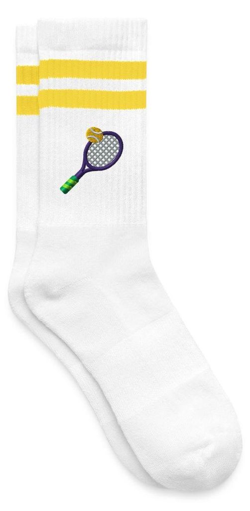 Spreadshirt Stickerei Tennisschläger Gestreifte Tennissocken, 37-41, Weiß/Gelb