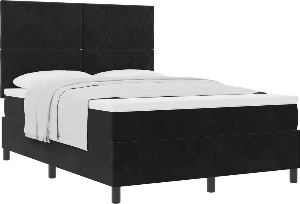 Boxspringbett mit Matratze Schwarz 140 x 190 cm Samt