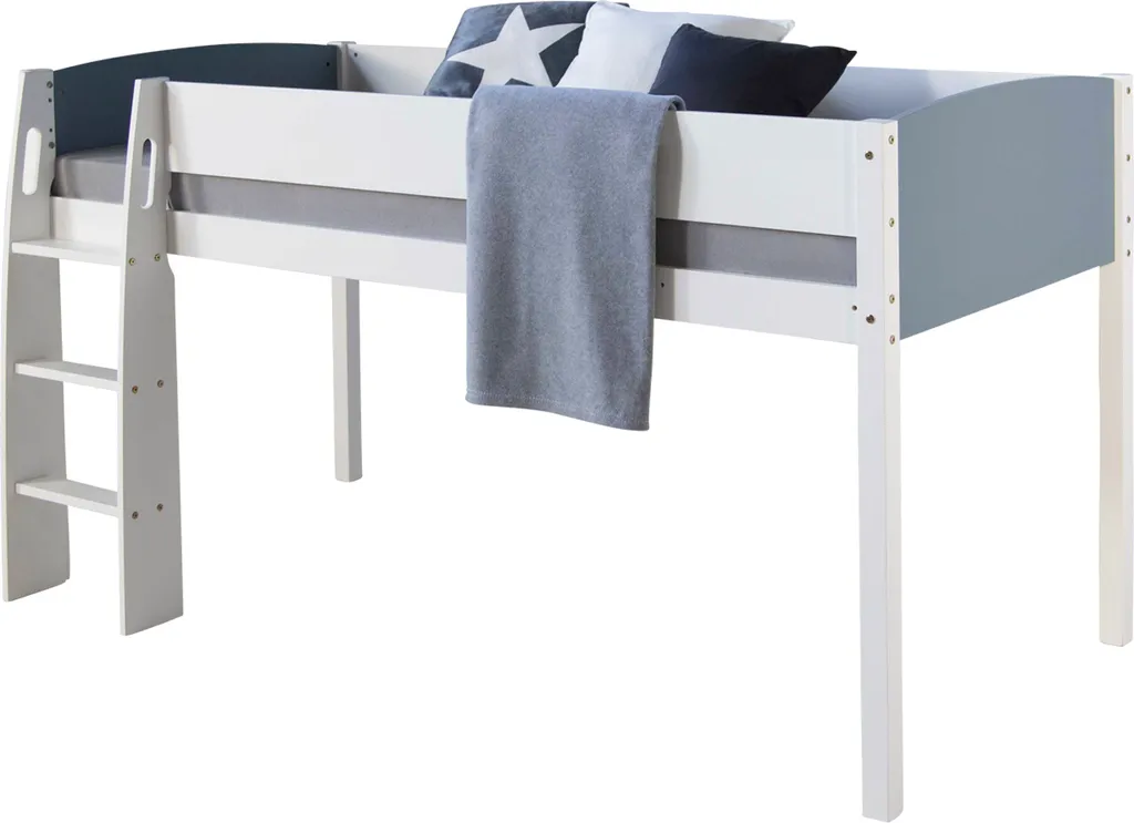 Lit de jeunesse superposé 90x200 cm en bois solide blanc gris moderne