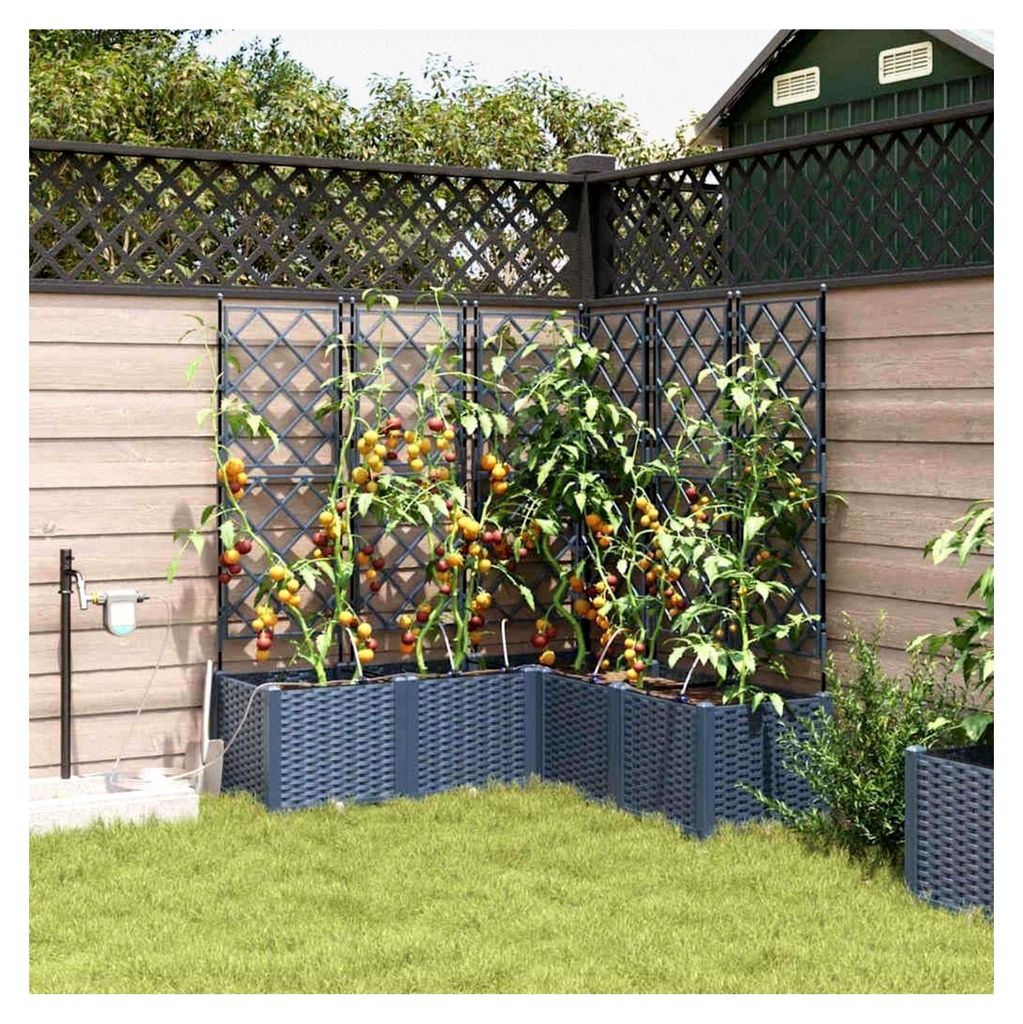 Pflanzgefäßübertopf für den Garten, 3 Stück, grau, 120 x 40 x 125,5 cm, Stahl, Blumenkasten, Hochbeet, Pflanzkübel für Blumen und Sukkulente...