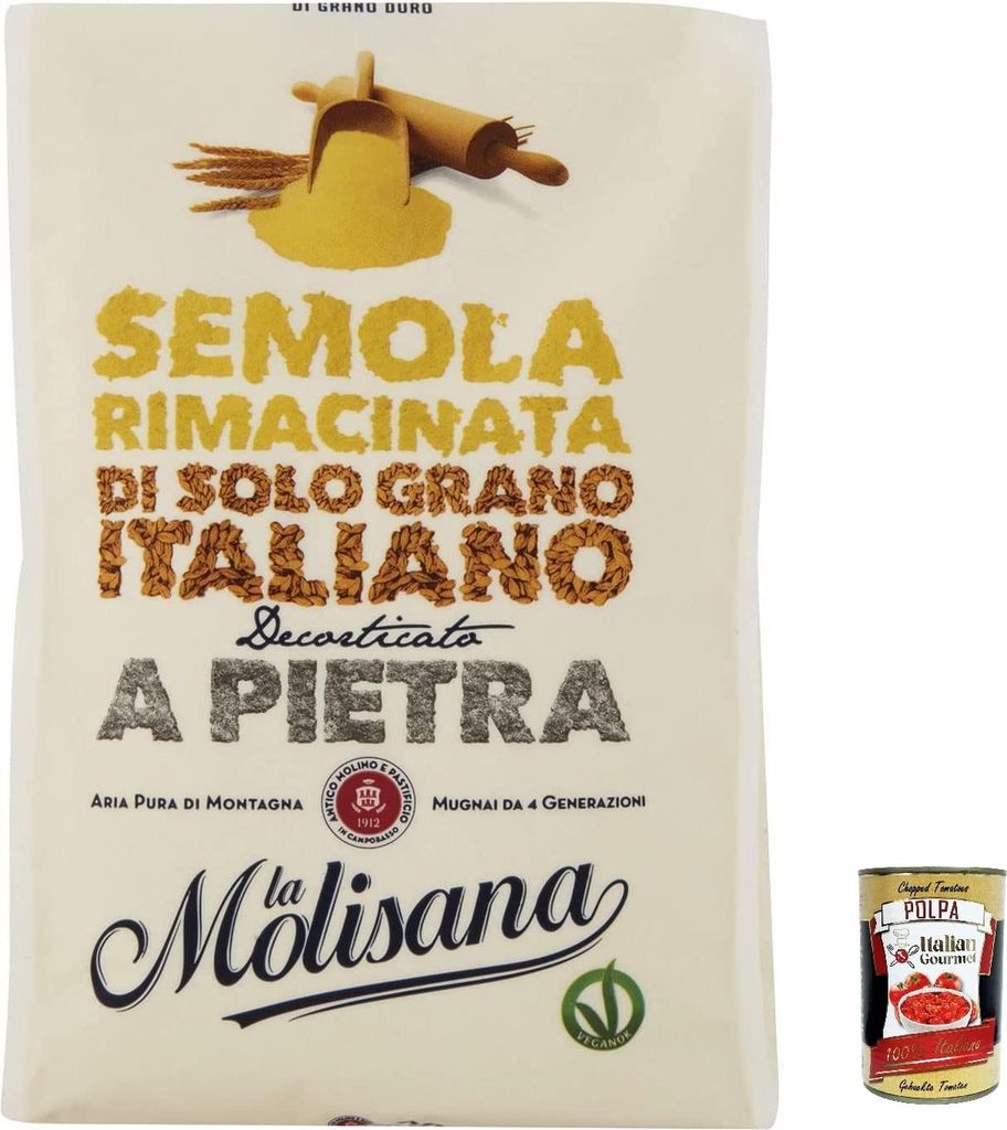5x Molisana Semola rimacinata di Grano Duro Durum Weizengieß 1 kg Grieß für Pizza + Italian Gourmet Polpa 400g