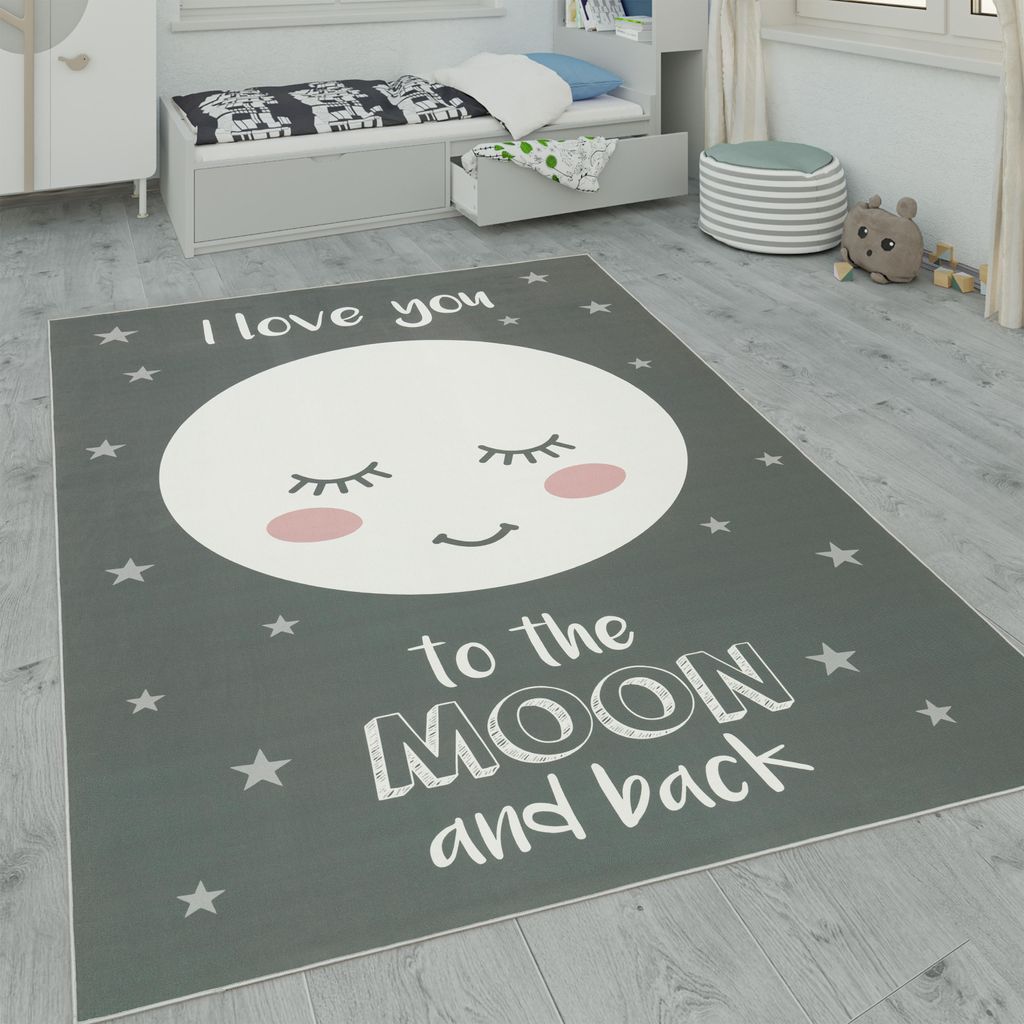 Kinderteppich, Kinderzimmer Teppich m. Stern, Mond u. Karo Produktbild 