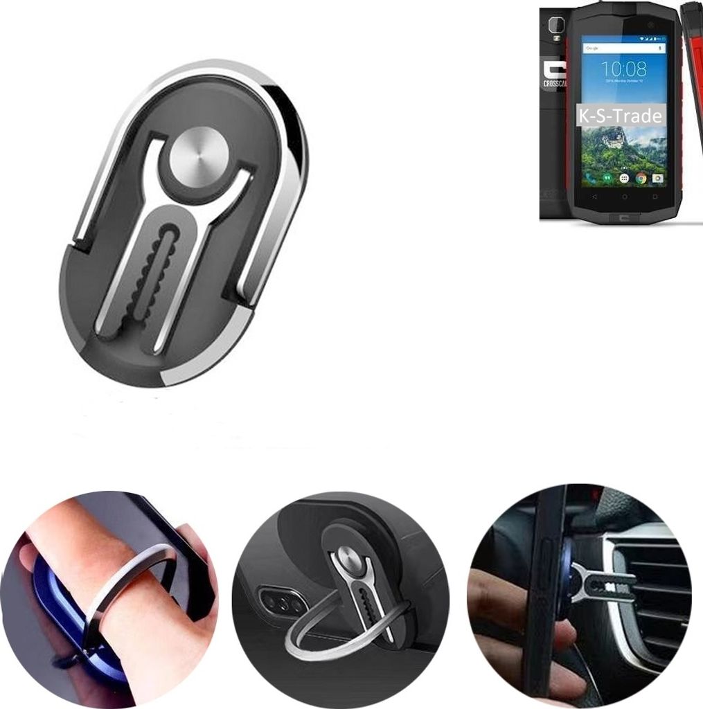 K-S-Trade 3in1 Smartphone-Ring Handy-Ring kompatibel mit Crosscall Trekker-M1 Core Fingerhalterung Handyring Tischständer Lüftungsgitter-Halterung