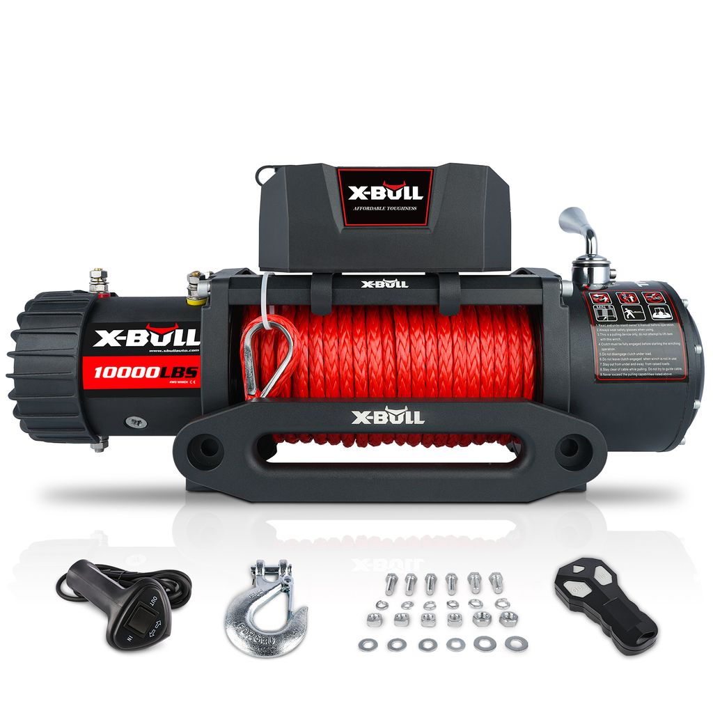 X-BULL HRW10000B Seilwinde 12V Elektrisch – 4,5t Zugkraft mit 26m Synthetikseil & Funkfernbedienung – Offroad Winde für 4x4 SUV ATV Jeep