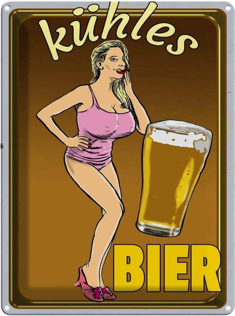 vianmo Blechschild 40x30 cm Pinup kühles Bier Spruch Zitat