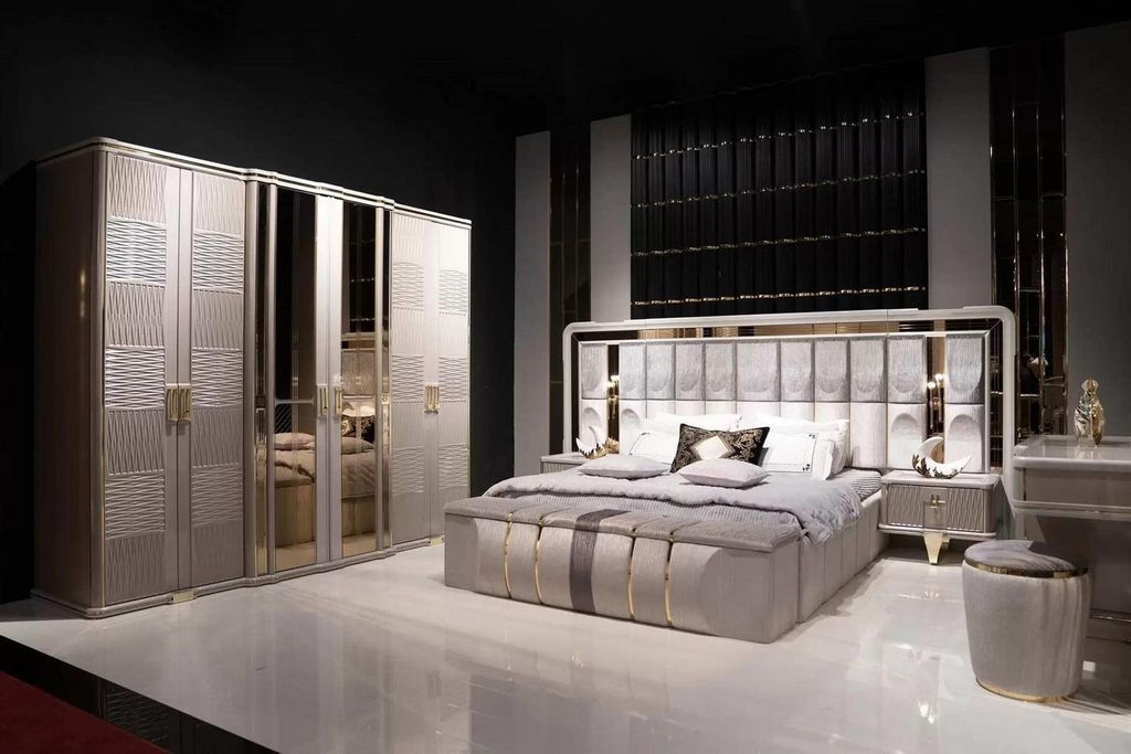 Elegantes graues Schlafzimmer-Set aus Holz mit modernem Design