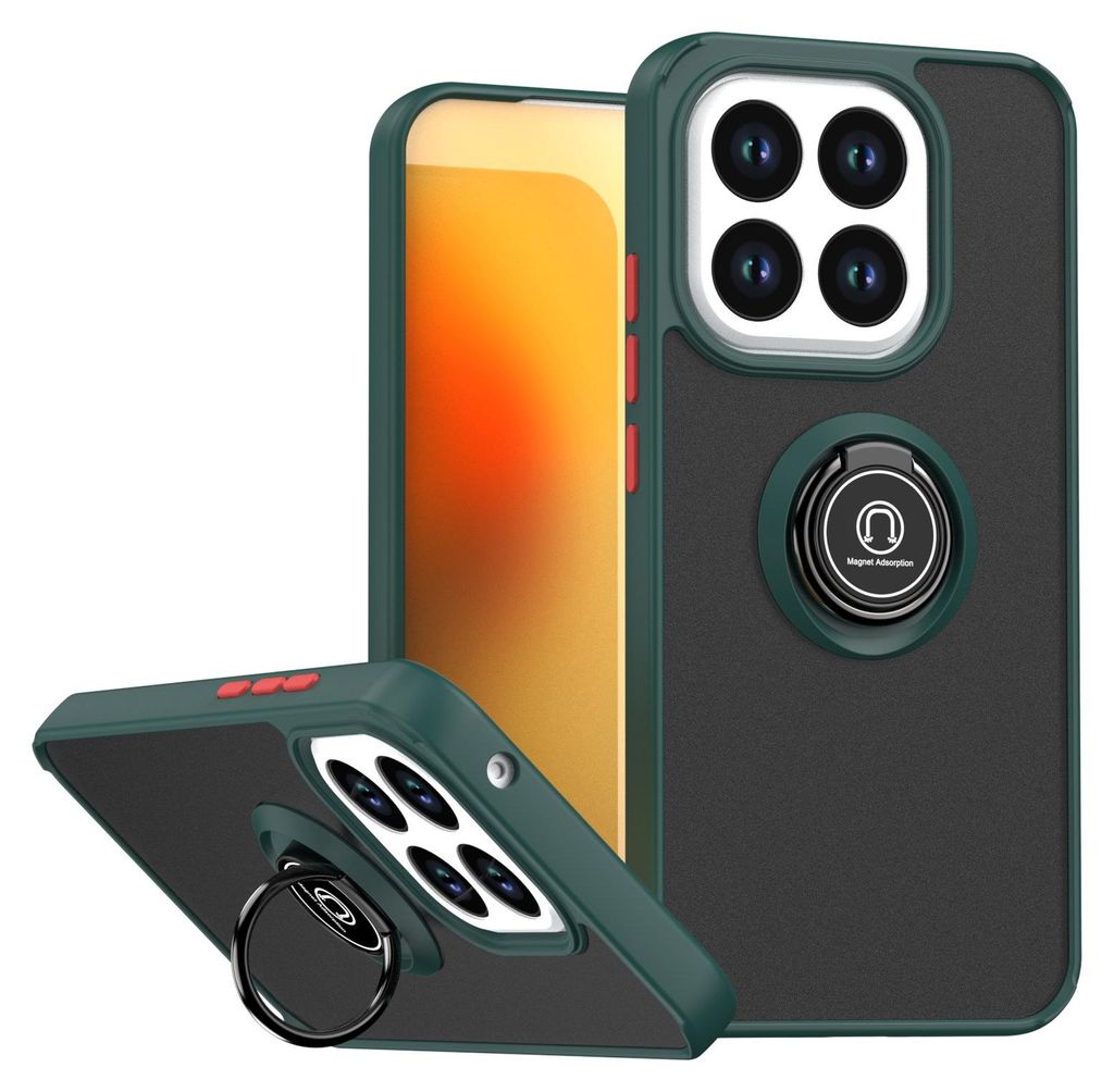 Hülle für Xiaomi 15T Matte Transluzent TPU Stoßfest Schutzhülle mit Ring Halter Ständer Grün