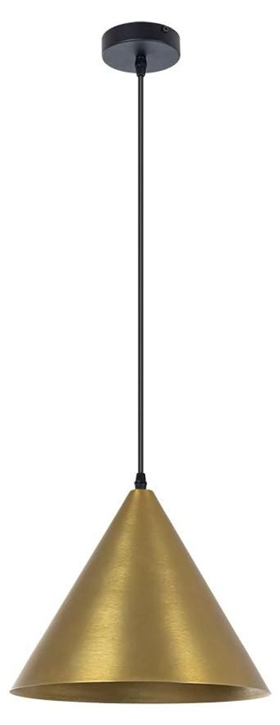 Hängelampe LED mit Kabel – Deckenleuchte mit schwarzer Metall-Lampenfassung und Messingfarber Lampenschirm