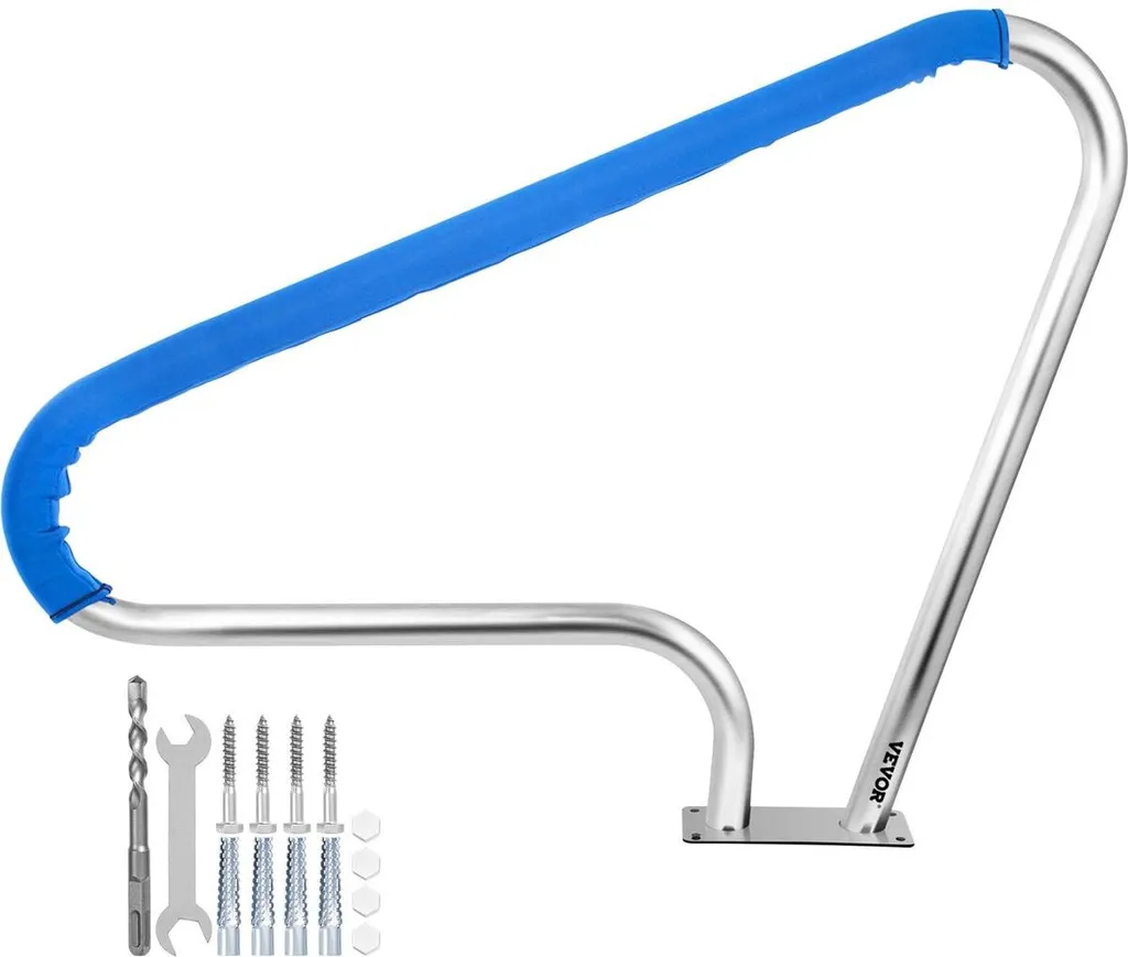 Main courante de piscine ergonomique en acier inox avec kit de fixation M8