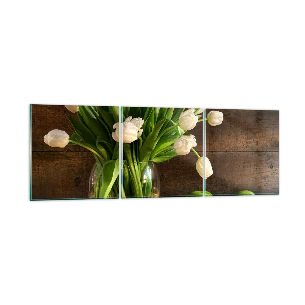 Bilder auf glas - Tulpen Apfel Blumenstrauß Frühling - 150x50cm - Glasbilder - Wandbilder - Kunstdruck - Wanddekoration aus Glas - Glas Bilder - ...