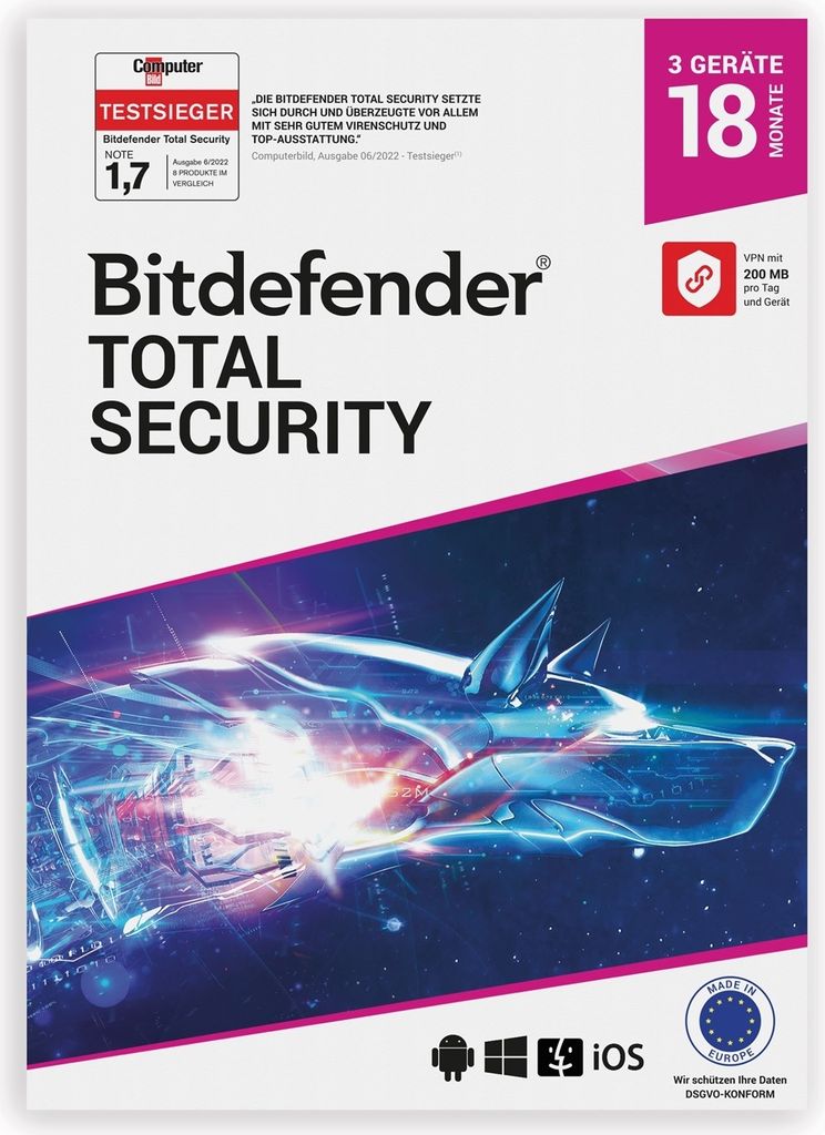 Bitdefender Total Security 3 Geräte / 18Mo DACH Produktbild 1
