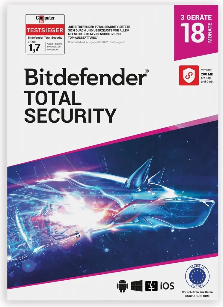Bitdefender Total Security Protection multi-dispositifs 18 mois 3 App - 2
