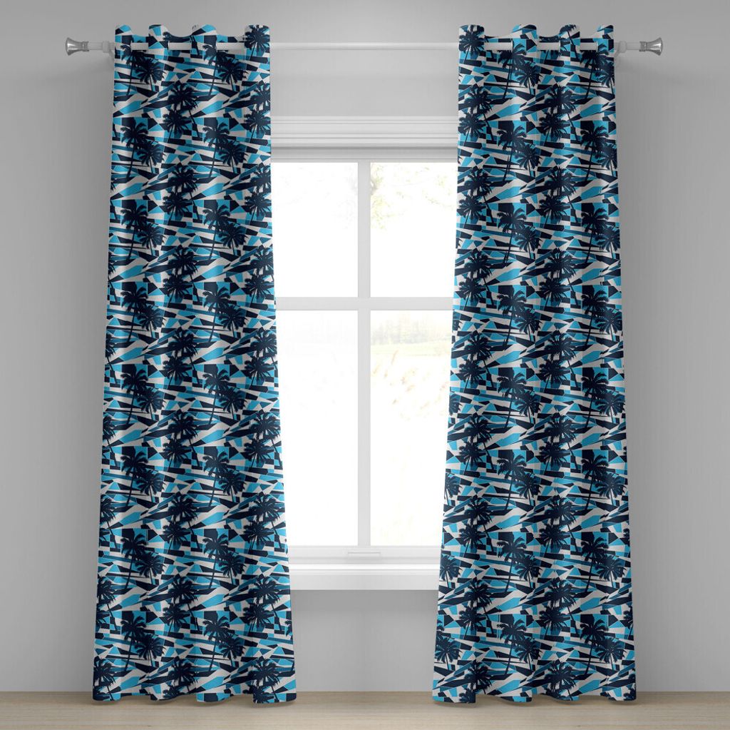 ABAKUHAUS Palme Ösenvorhang, Fractal, der geometrischen Hintergrund in den blauen Schatten mit Baum-Schattenbildern schaut, Dekorative 2-Panel-Fen...