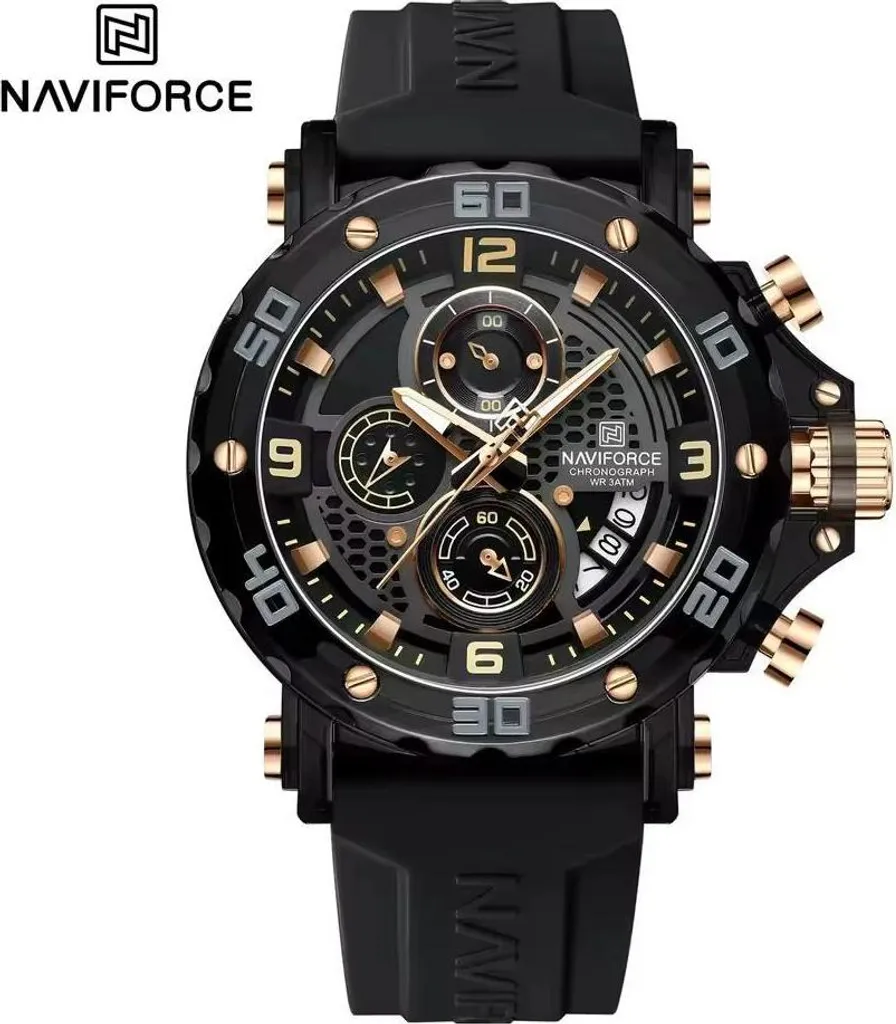 Montre NAVIFORCE MR-38581 Homme - Design Noir et Or Sport Chic 45mm