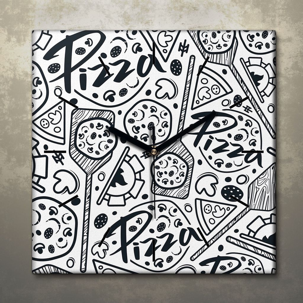 Wohnzimmer Leinwand Uhr Geräuschlos Küche 30x30 Pizza, Italy, Motive, Restaurant, schwarze Zeiger