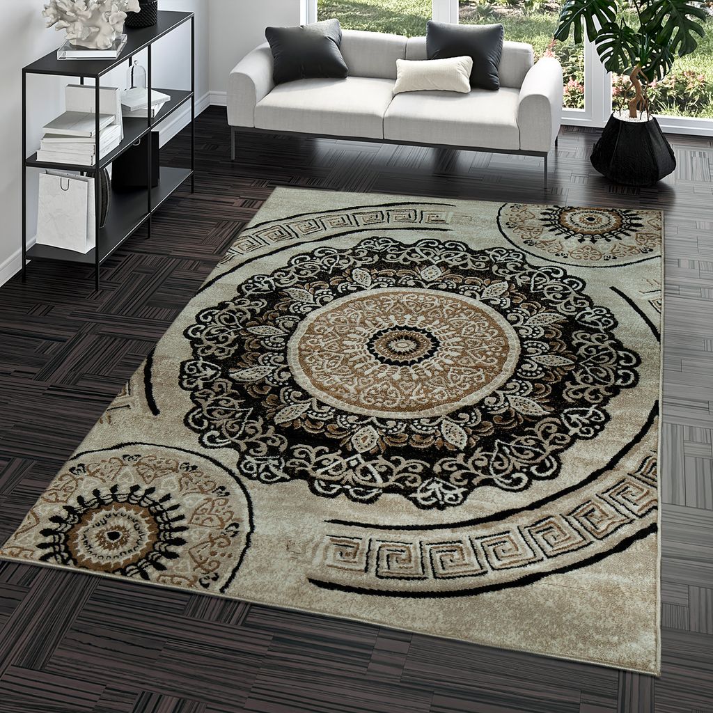 Teppich Wohnzimmer Braun Beige Streifen Muster Orientalisches Design Kurzflor