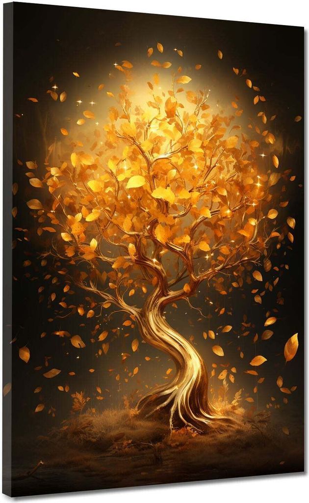 Baum mit goldenen Blätter Leinwandbild Wandbild Kunstdruck XL Wanddeko: 105x140x4cm