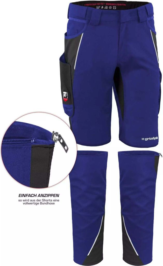 Qualitex kurze Arbeitshose - TOP-BUNDLE Shorts IRON + Beinverlängerung - Lyocell, Cordura & Stretch - in Farbe: kornblau/schwarz - Herren: 42 - Da...
