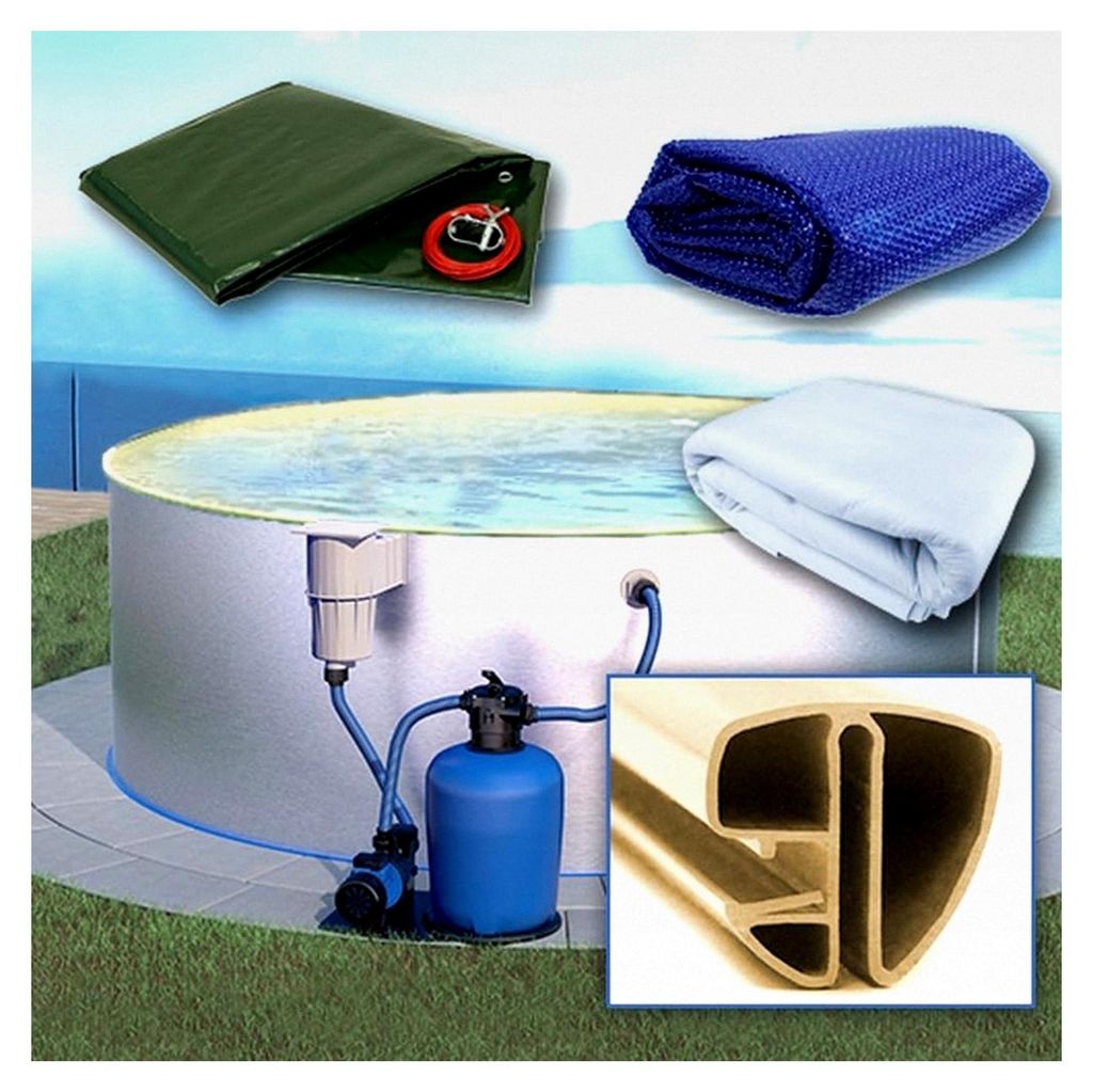 Rundpool Ø 450 x 120 cm I Komplettset I Poolfolie Sandfarben 0,8 mm I Zubehör I Spezial Handlauf I 4,5 x 1,2 m
