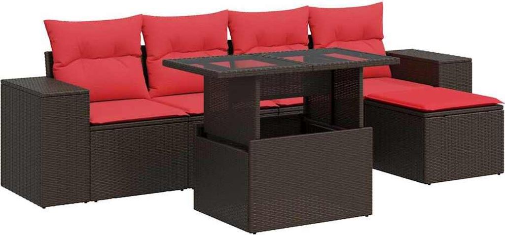 6-tlg. Garten-Sofagarnitur mit Kissen Braun Poly Rattan Akazie