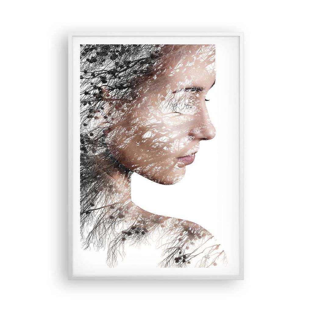 Gerahmtes Poster - Weißer Rahmen - Frau doppelt Belichtung - 70x100 cm - Wand Bild - Wanddeko - Wandbilder - Kunstposter - Wandposter - Bilderrahm...