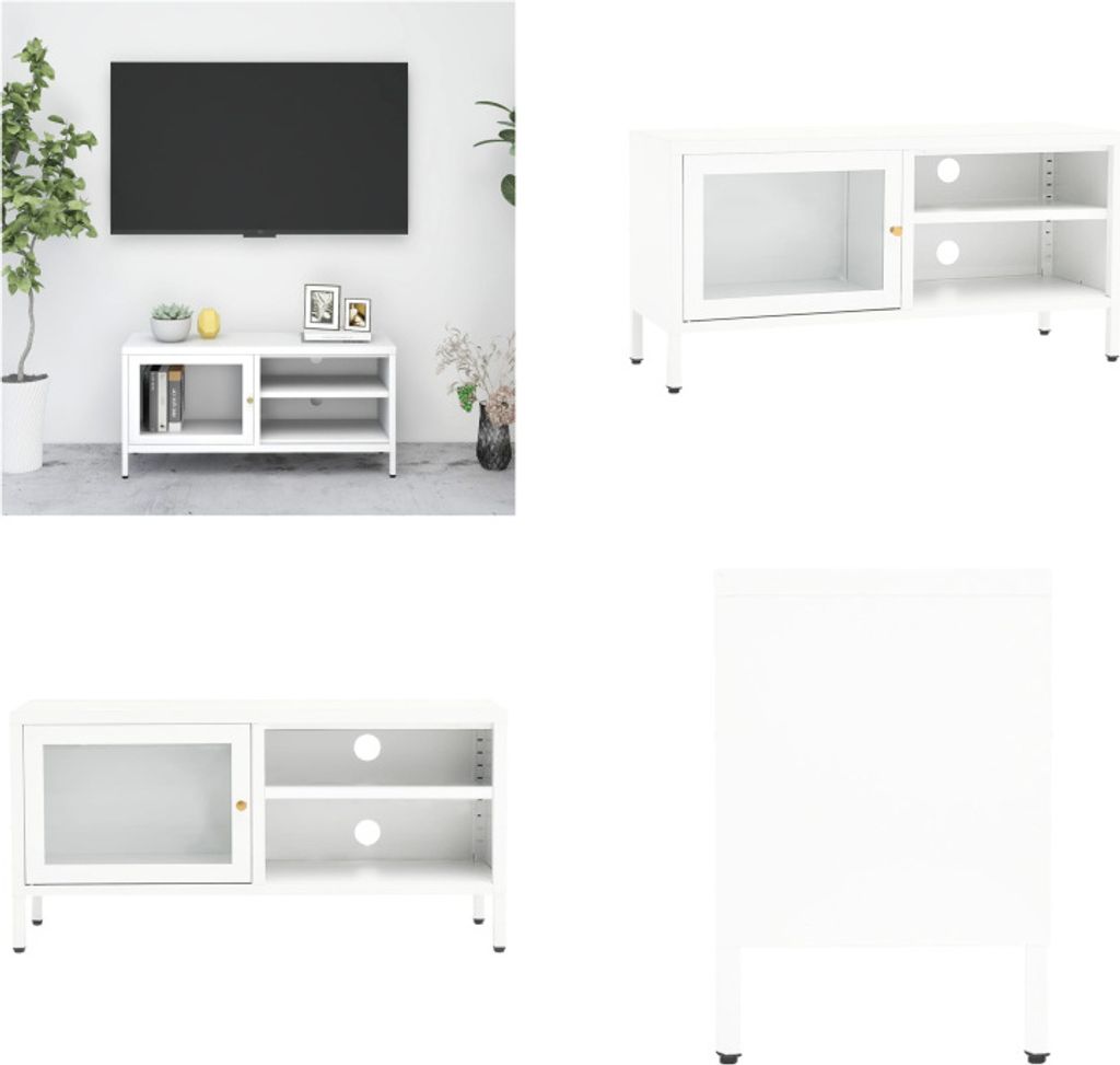 vidaXL TV Schrank Weiß 90x30x44 cm Stahl und Glas - TV-Schrank - TV-Schränke - TV-Ständer - TV-Ständer
