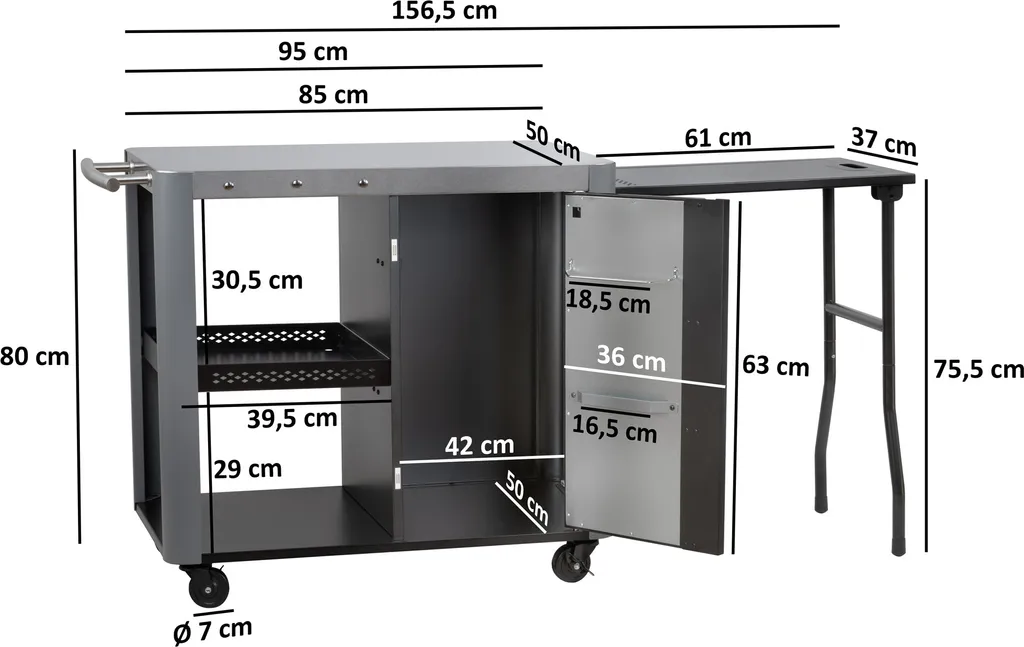 Table de gril et de service avec plan de travail 95 cm - Meuble d'appoint