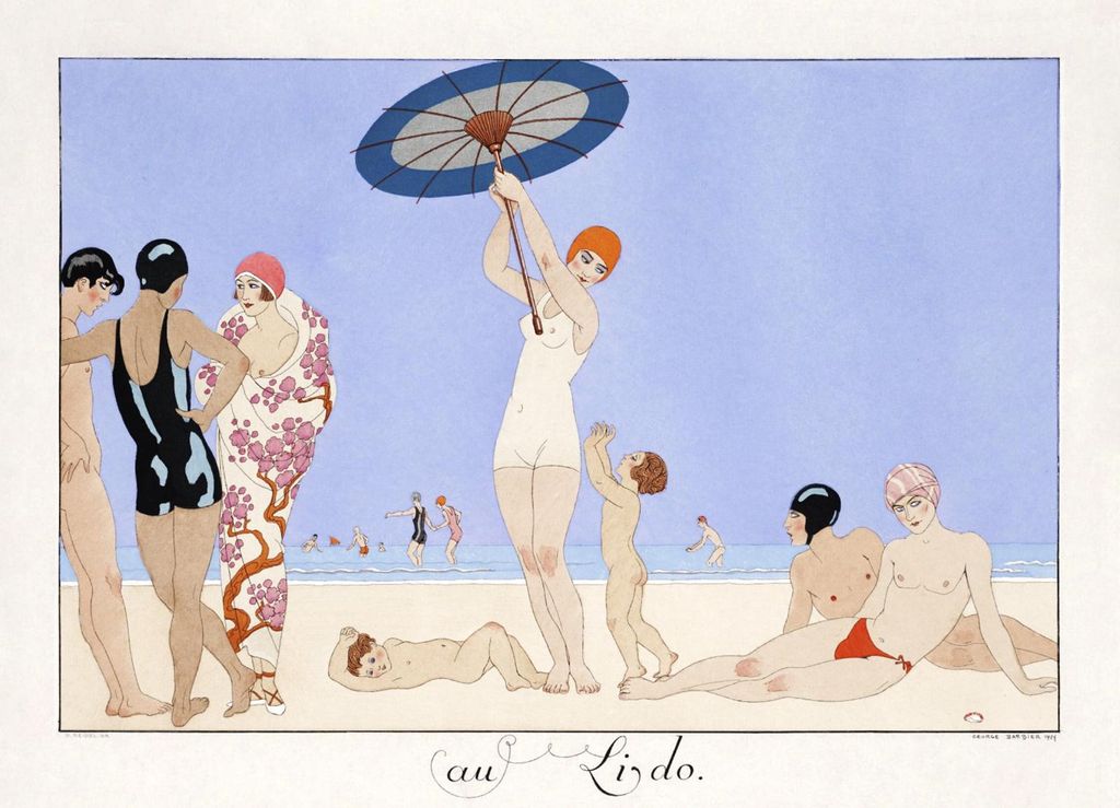 Plakat 18x13cm Au Lido Platte Nr. 14, Vintage Barbier für Salon