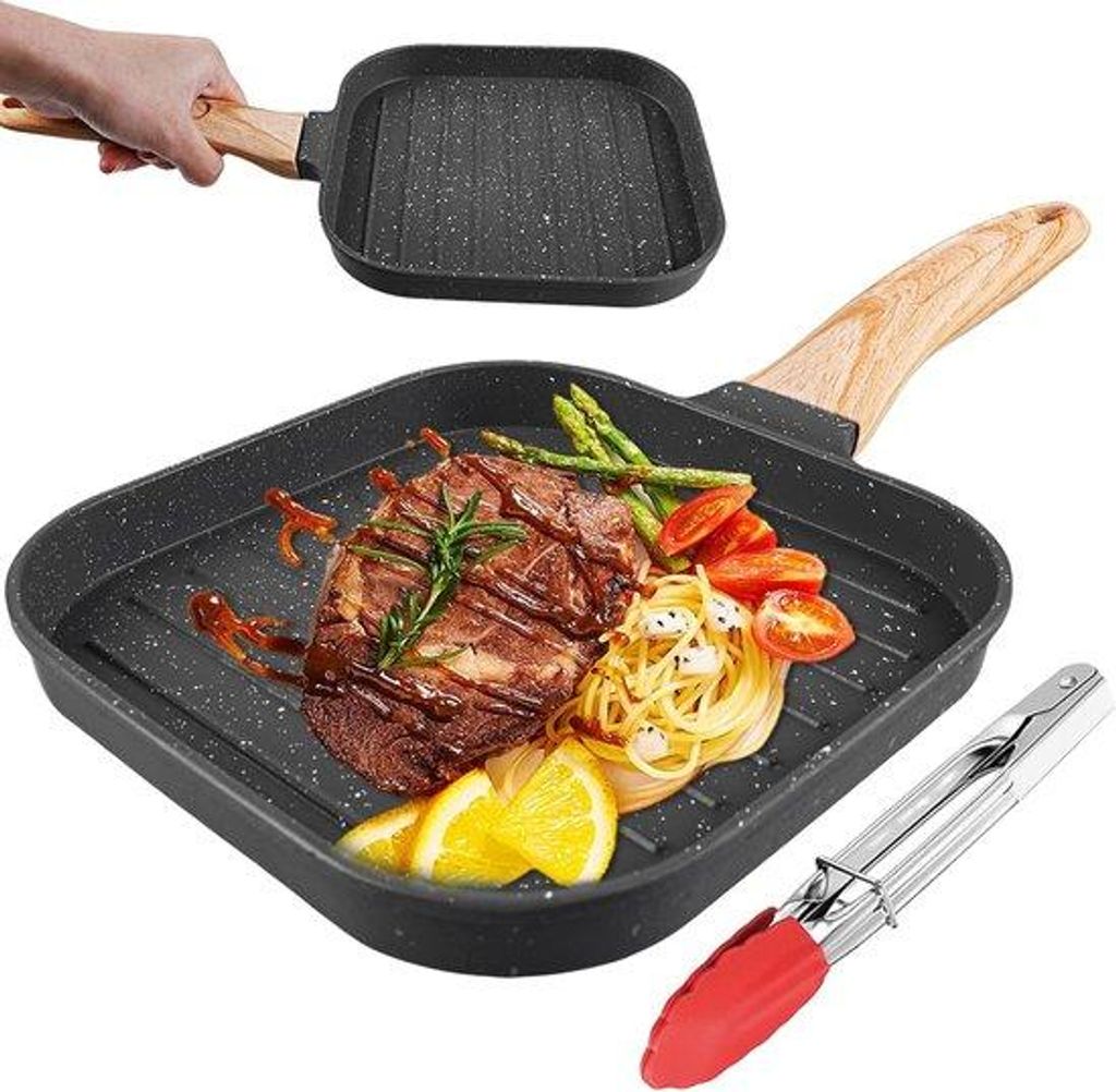 Schwarze Grillpfanne 19x20cm für Steak, Hühnchen und Pfannkuchen