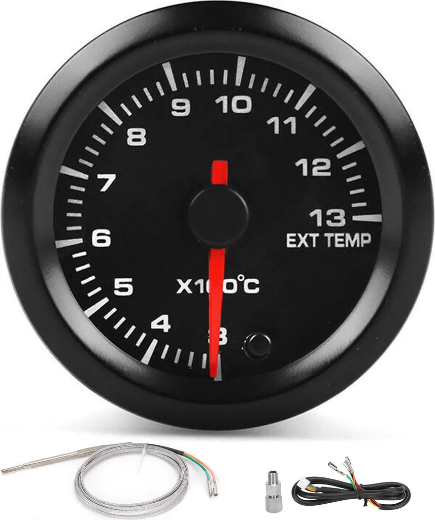 Manomètre de température d'échappement 52mm 12V avec sonde et 7 couleurs