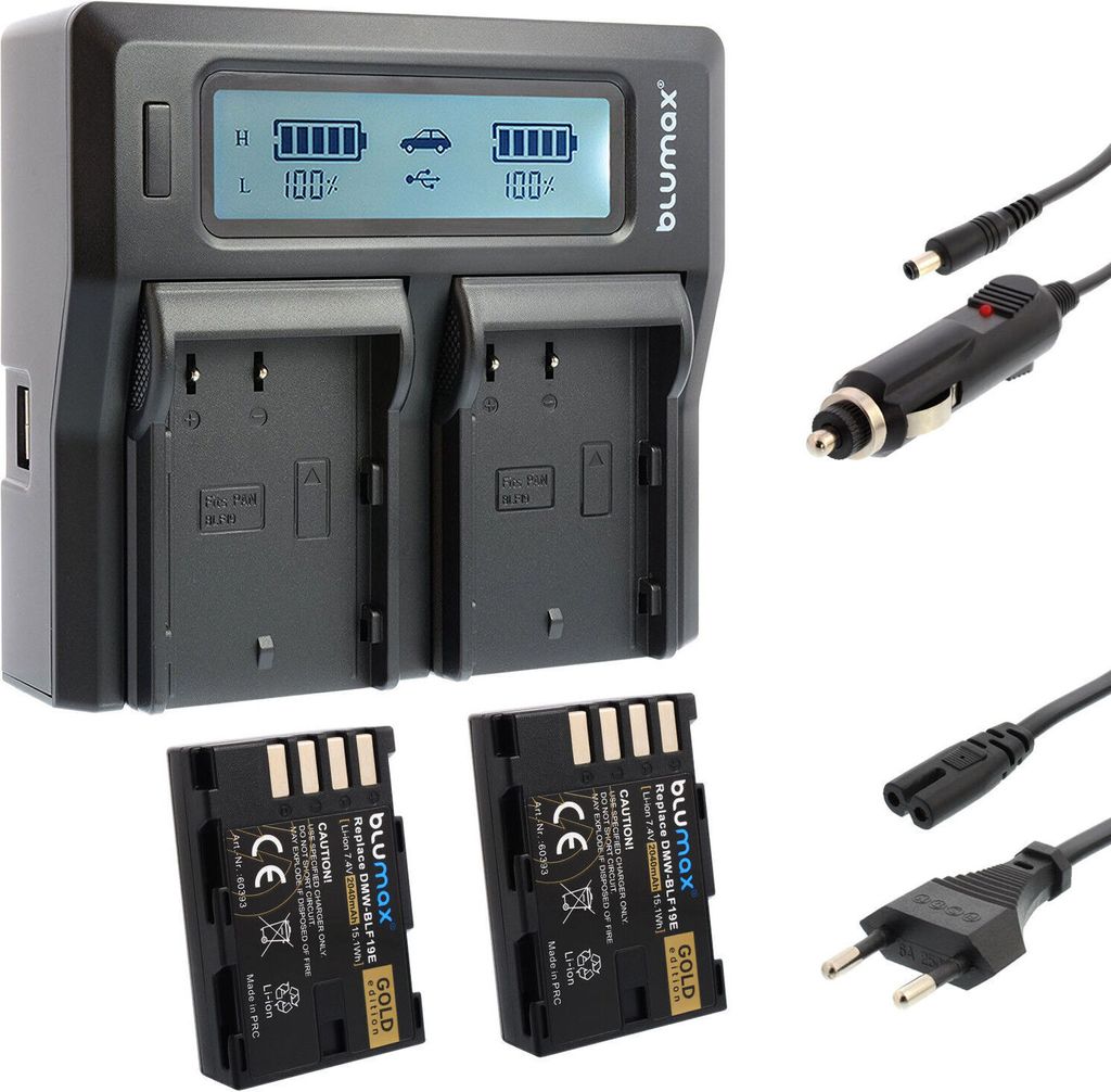2x Akku + Lader für Panasonic BLF19E DMC-GH3 GH4 DC-GH5 G9 BLF19 2040 mAh