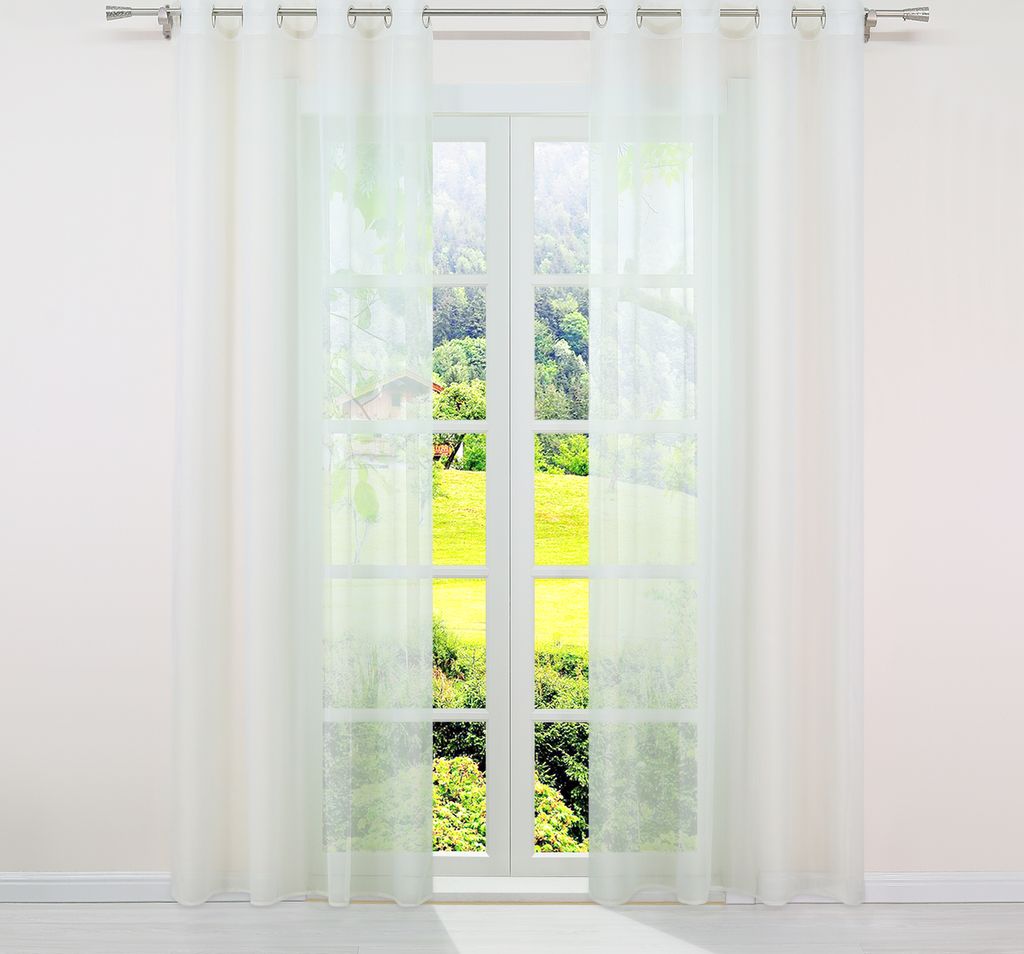 Gardinen Vorhänge Voile Gardine Transparent Dekoschal Uni Ösen Vorhang Beige HxB 145x140 cm 1 Stück