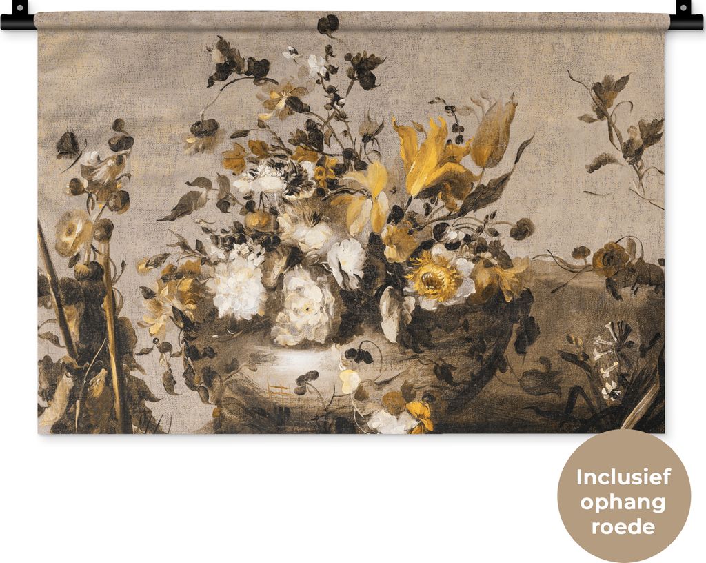 MuchoWow Wandteppich Wandbehang Blumen - Alte Meister - Gelb 60x40 cm Tapisserie Dekoration Wandtuch - Wanddekorationen