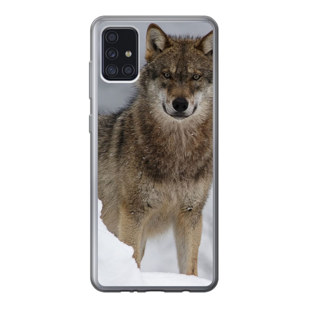 MuchoWow Handyhülle Schutzhülle Hülle für Samsung Galaxy A52 5G Wolf - Schnee - Tiere Silikon Softcase Handy Hülle - Umschlag