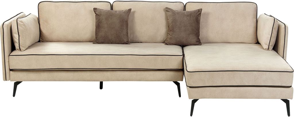 BELIANI Ecksofa Beige Samt L-Förmig 3-Sitzer Sofa Linksseitig mit Losen Kissen Schwarzen Metallfüßen Modern Wohnzimmer Salon Wohnecke Sitzecke M...