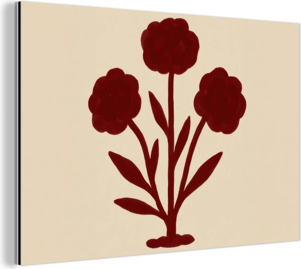 MuchoWow Wanddekoration Metall Metallbild Wandkunst 120x80 cm Blumen - Blätter - Rot - Minimalistisch MuchoWow Aluminium Gemälde - Alu Bild