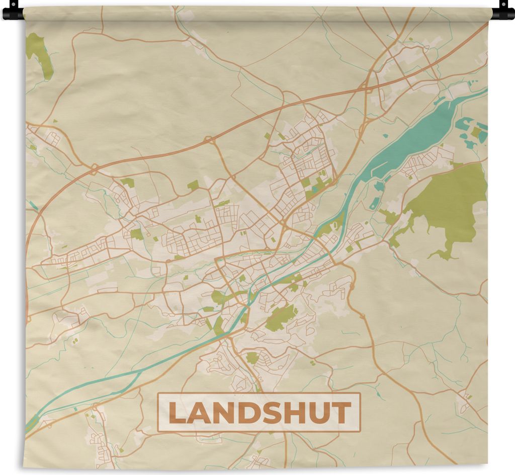 MuchoWow Wandteppich Wandbehang Landshut - Karte - Stadtplan - Vintage 60x60 cm Tapisserie Dekoration Wandtuch - Dekorationen - Wand Decke