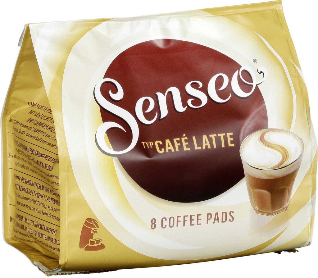 A bag of Senseo Café Latte coffee pads.