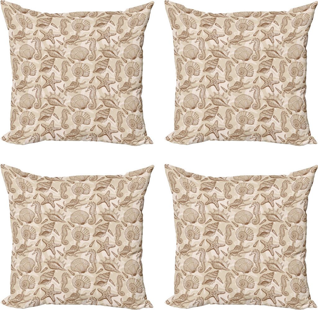 ABAKUHAUS Sea Shells Kissenbezug Set (4 Stück), Vintage Ozean-Entwurf, Moderner Doppelseitiger Digitaldruck, 40 cm x 40 cm, Tan Brown