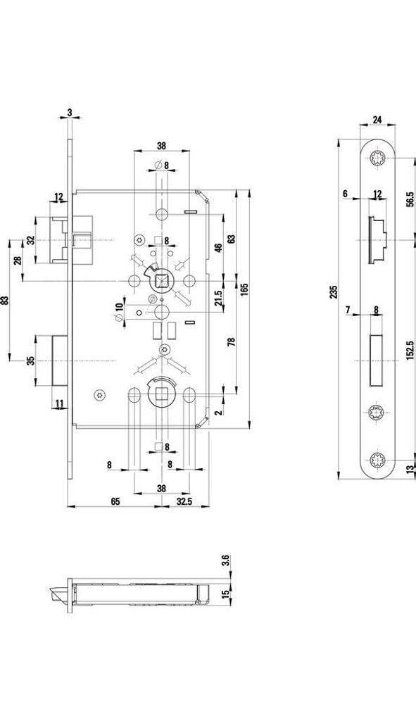 BKS BKS 0515 Kl3 DIN ls BAD Dorn 60 / 78 / 8mm Stulp 24mm Produktbild 
