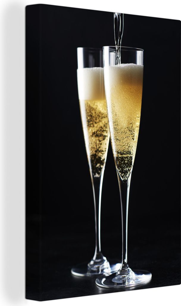 OneMillionCanvasses - Leinwandbilder - 90x140 cm, Eingegossene Champagnergläser auf schwarzem Hintergrund, Wandbilder Kunstdruck Wanddekoration ...