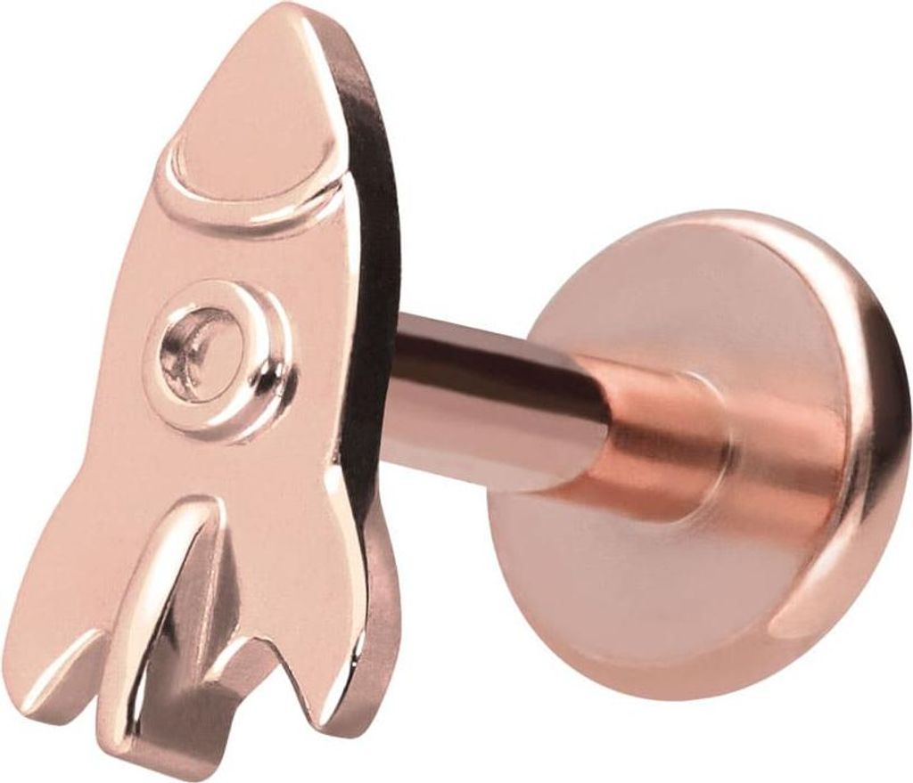 Ohrpiercing, Nasenpiercing Titan Labret mit Innengewinde RAKETE RoséGold Stablänge: 10mm | Stabstärke: 1,6mm