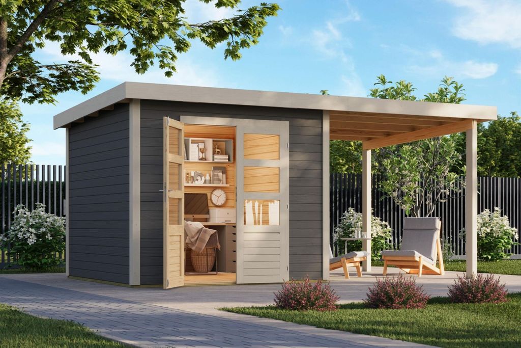 Karibu Gartenhaus Gerätehaus Kolbin 6 XXL terragrau 569x274x244 cm mit extra hoher Tür