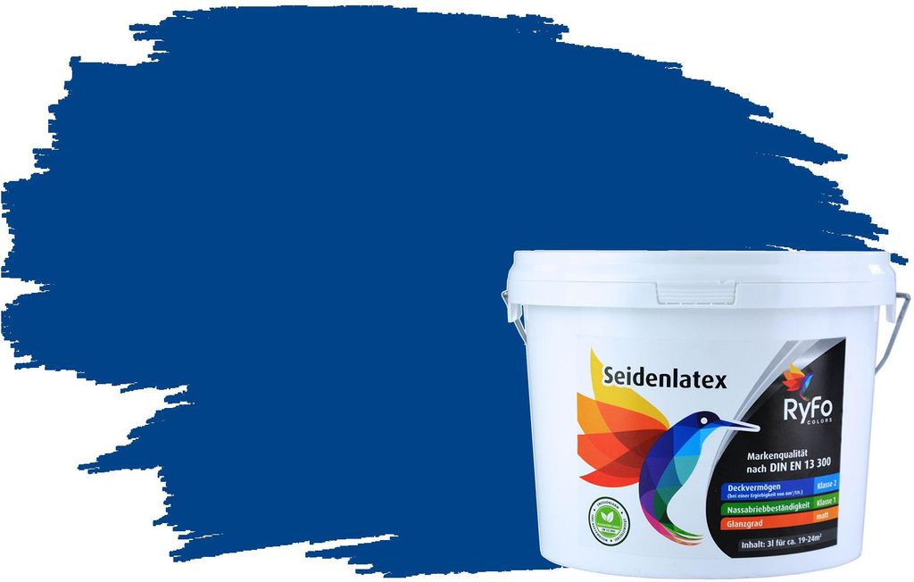RyFo Colors Seidenlatex Trend Blautöne Signalblau 3l - bunte Innenfarbe, weitere Blau Farbtöne und Größen erhältlich