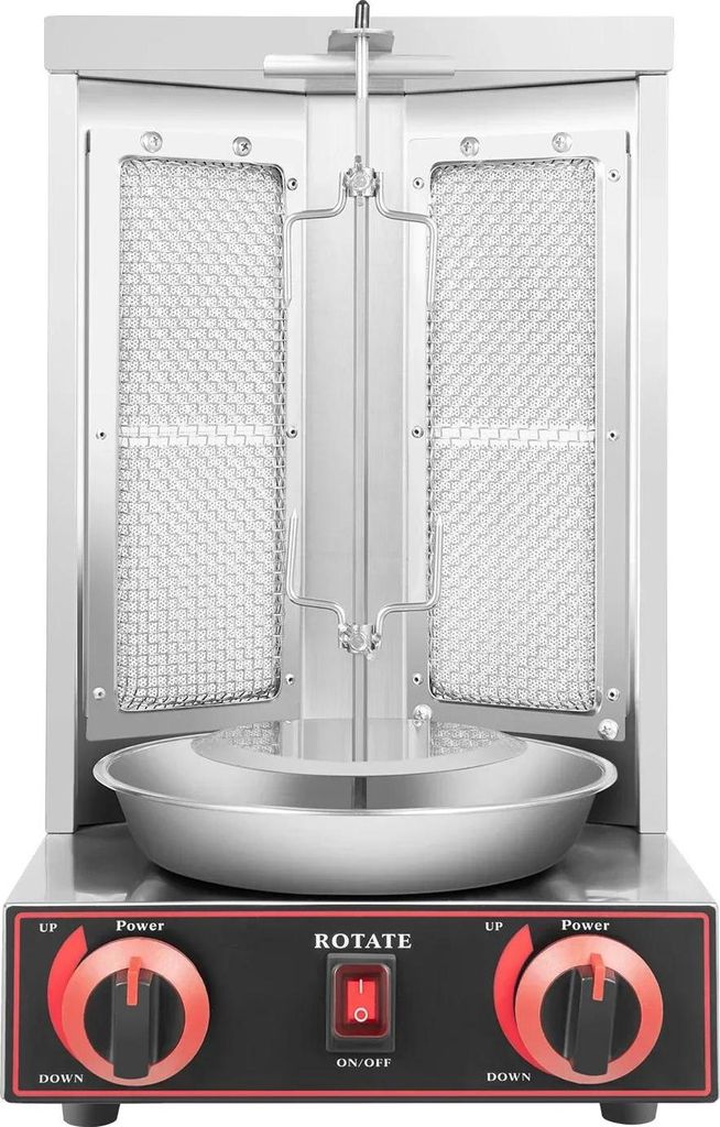 Döner Kebab Gasgrill - CG-25 vertikaler Tischgrill - Flüssiggas (LPG) - 3000 W, 220 V EU-Stecker - Edelstahl - 29,5×30×48 cm - Silber