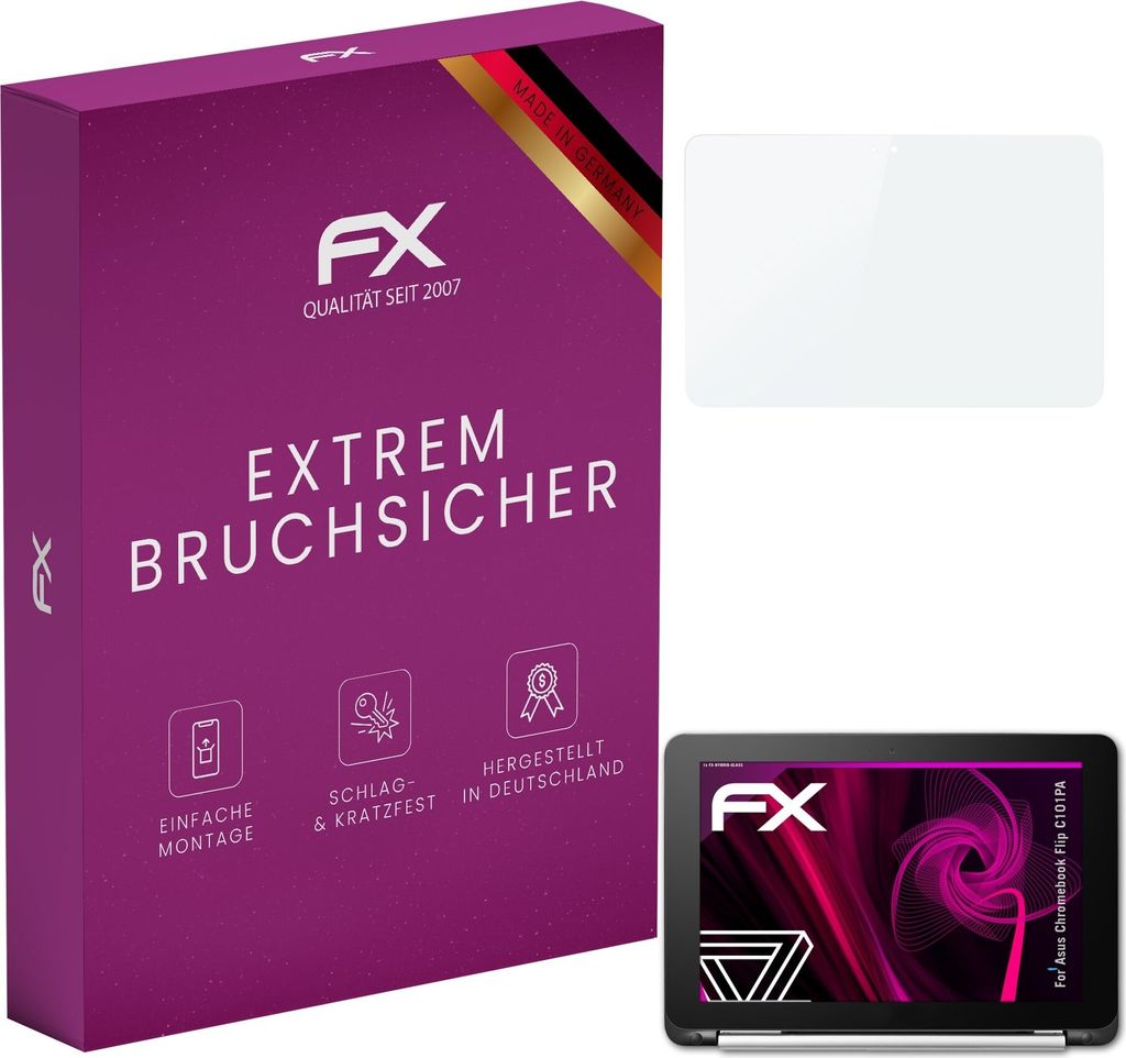 atFoliX FX-Hybrid-Glass Displayfolie kompatibel mit Asus Chromebook Flip C101PA Glasfolie