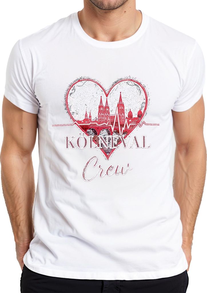 Kölneval Crew Köln Dom Karneval Alaaf Herz Skyline Fastelovend Herren T-Shirt, Weiß, S