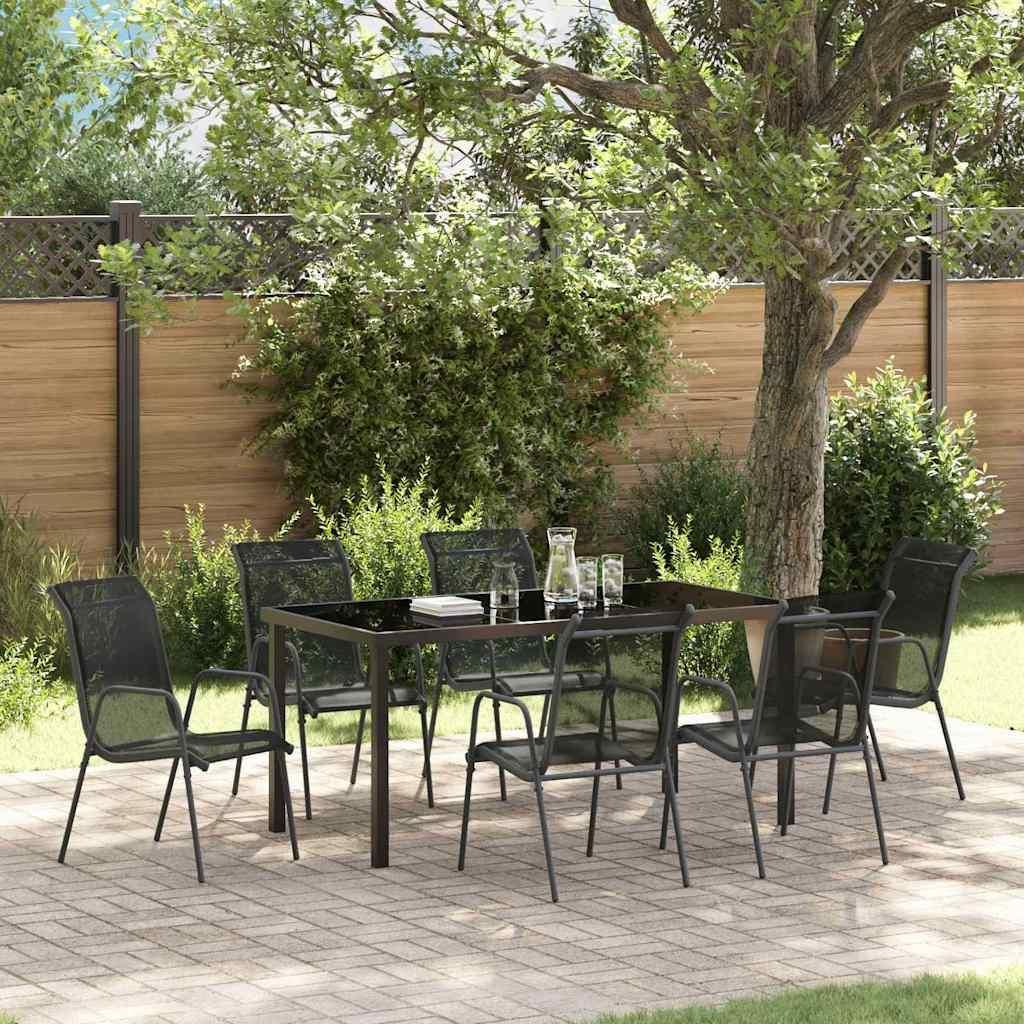 Maison Exclusive - Garten Essgruppe 7 pcs Schwarz Pulverbeschichteter Stahl