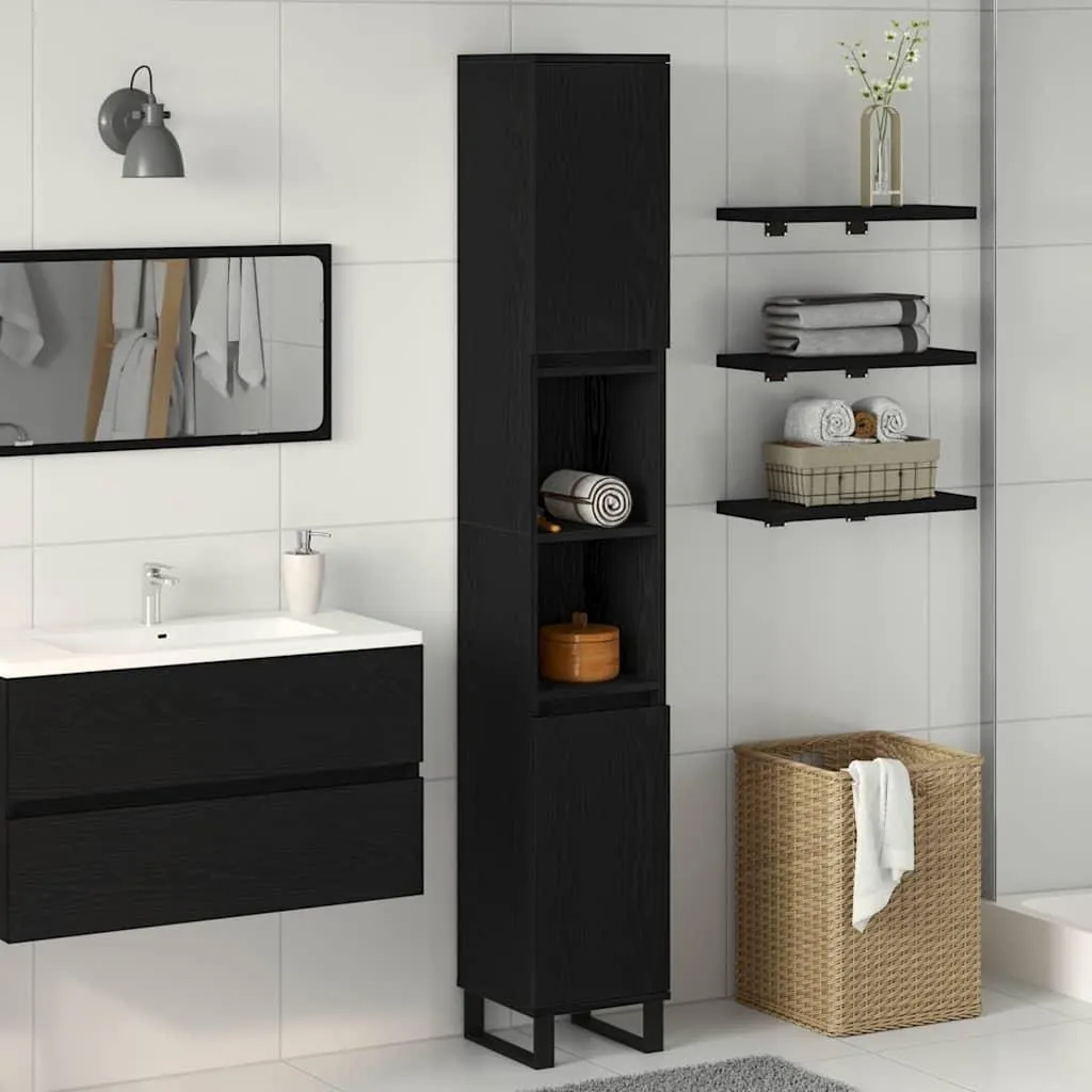 Mobile da bagno con anta in rovere nero 30 x 30 x 190 cm